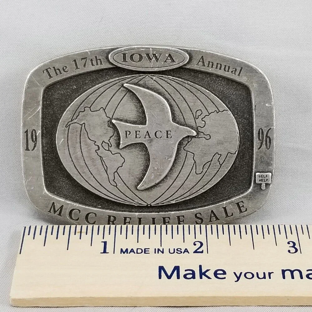 1996 Iowa MCC Relief Sale Belt Buckle The 17th Annual‎ Peace Dove Globe